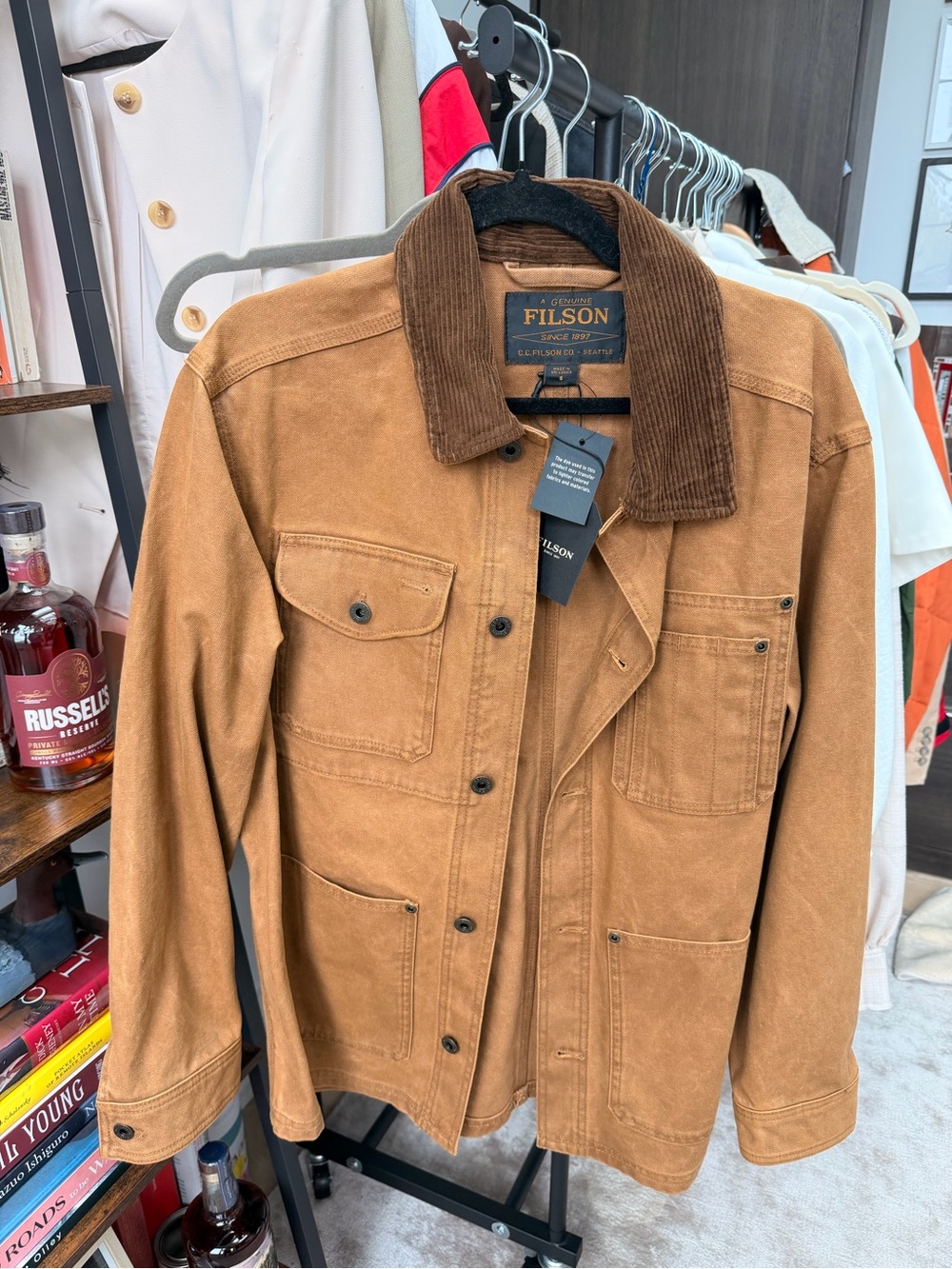 Filson Tan Suede Field Jacket with Brown Corduroy Collar